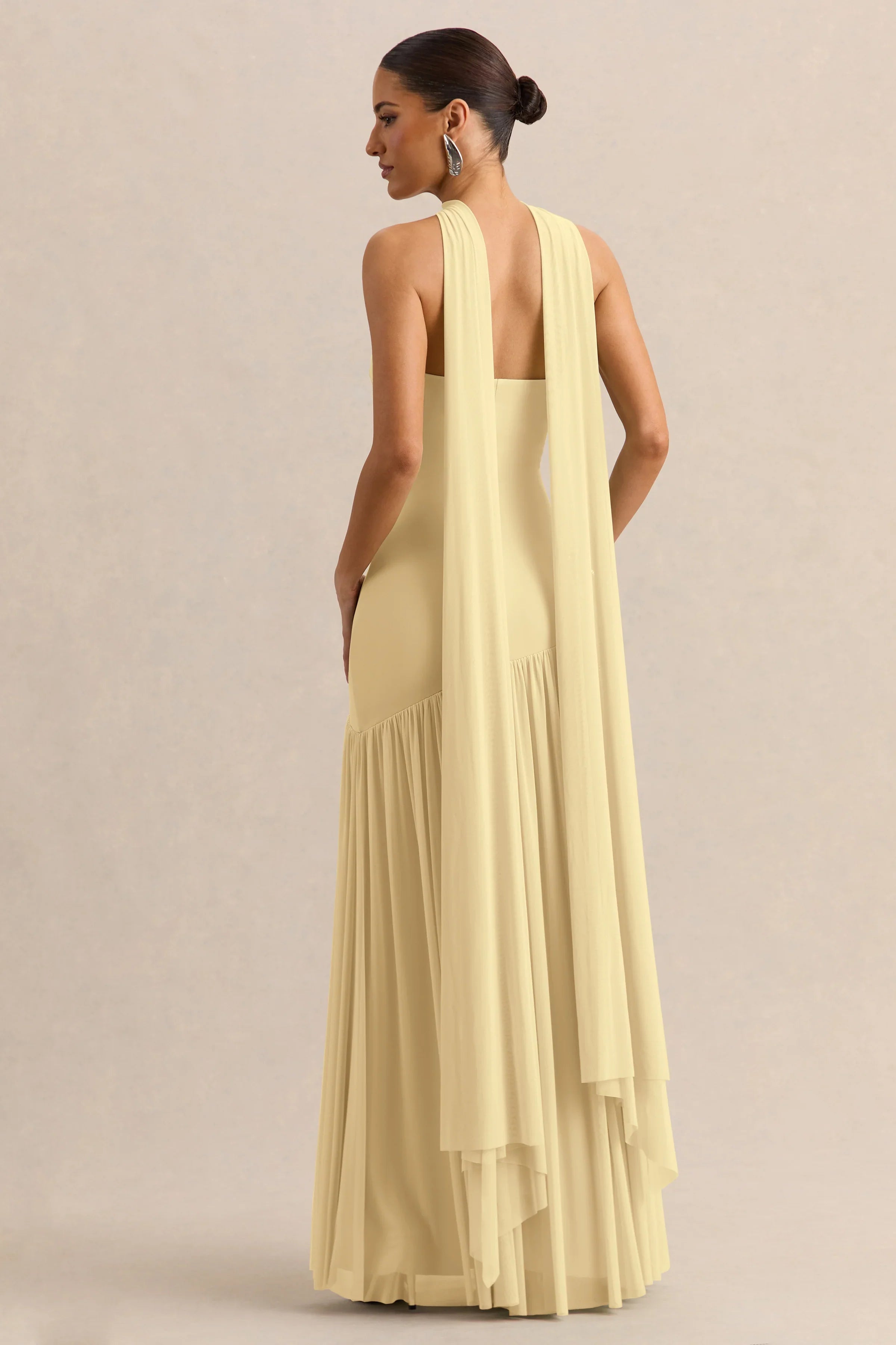 Bambi | Lemon Bandeau-Neck Maxi Dress With Scarf-Detail