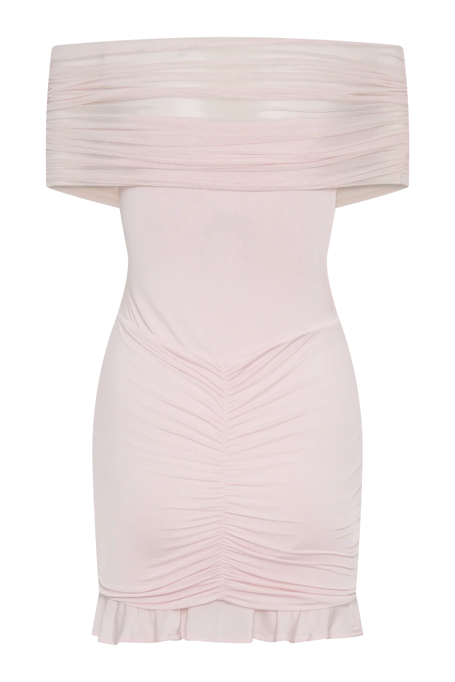 Caspian Slinky And Mesh Off Shoulder Mini Dress - Pale Pink