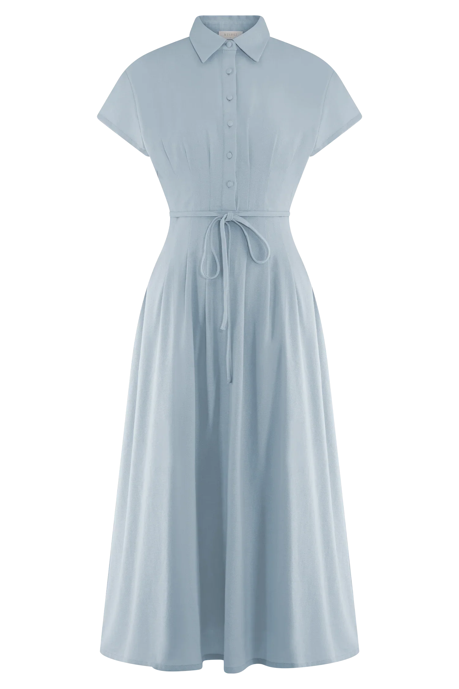 Aysha Buttoned Linen Midi Dress - Cornflower Blue