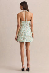 Brianna | Mint Floral Embellished Square-Neck Mini Dress